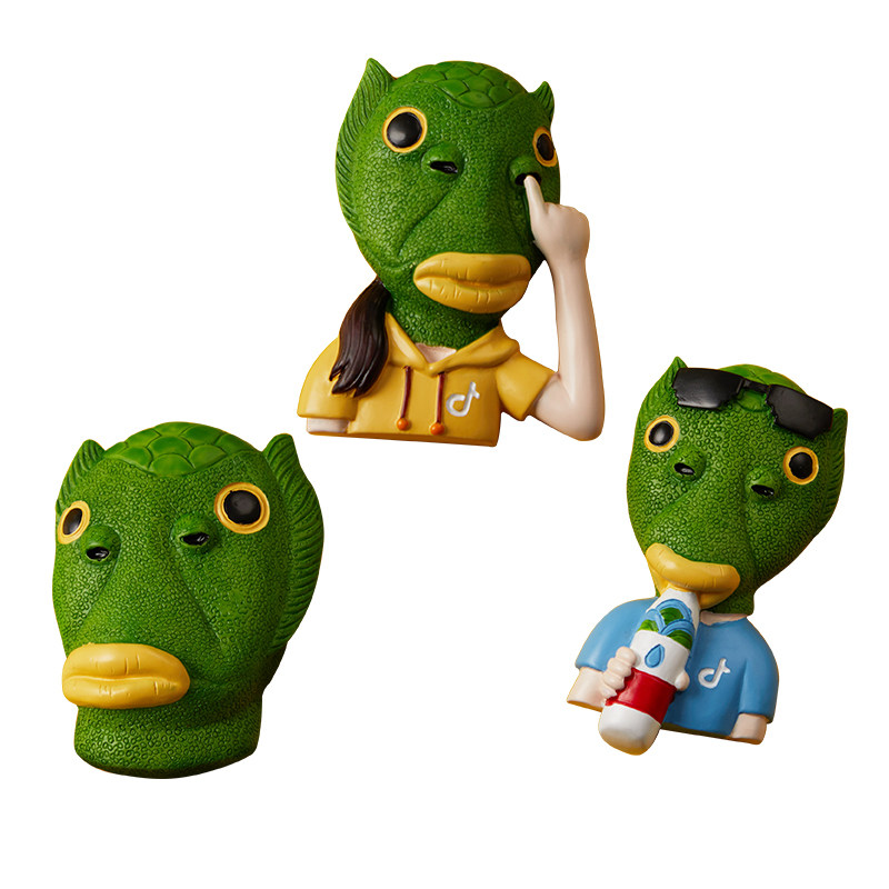 抖音搞怪绿鱼人头套立体冰箱贴diby定制冰箱吸磁贴网红冰箱装饰热销